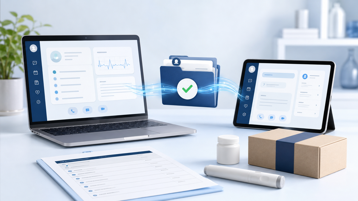 Secure medical-record transfer between online GLP-1 telehealth providers with medication and pharmacy information.
