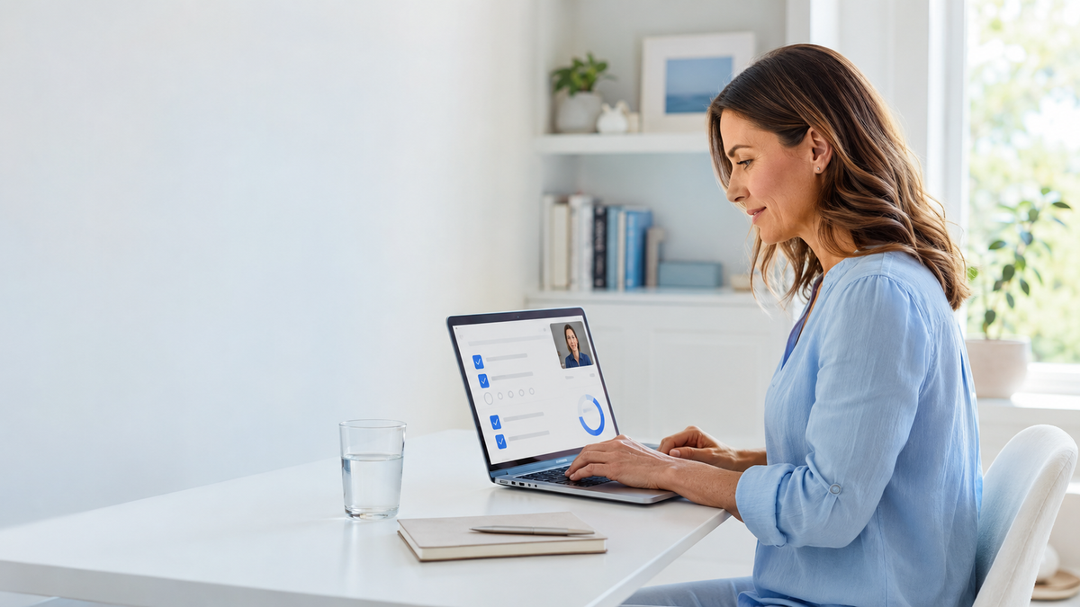 Woman completing a secure online GLP-1 eligibility assessment through DietsMD
