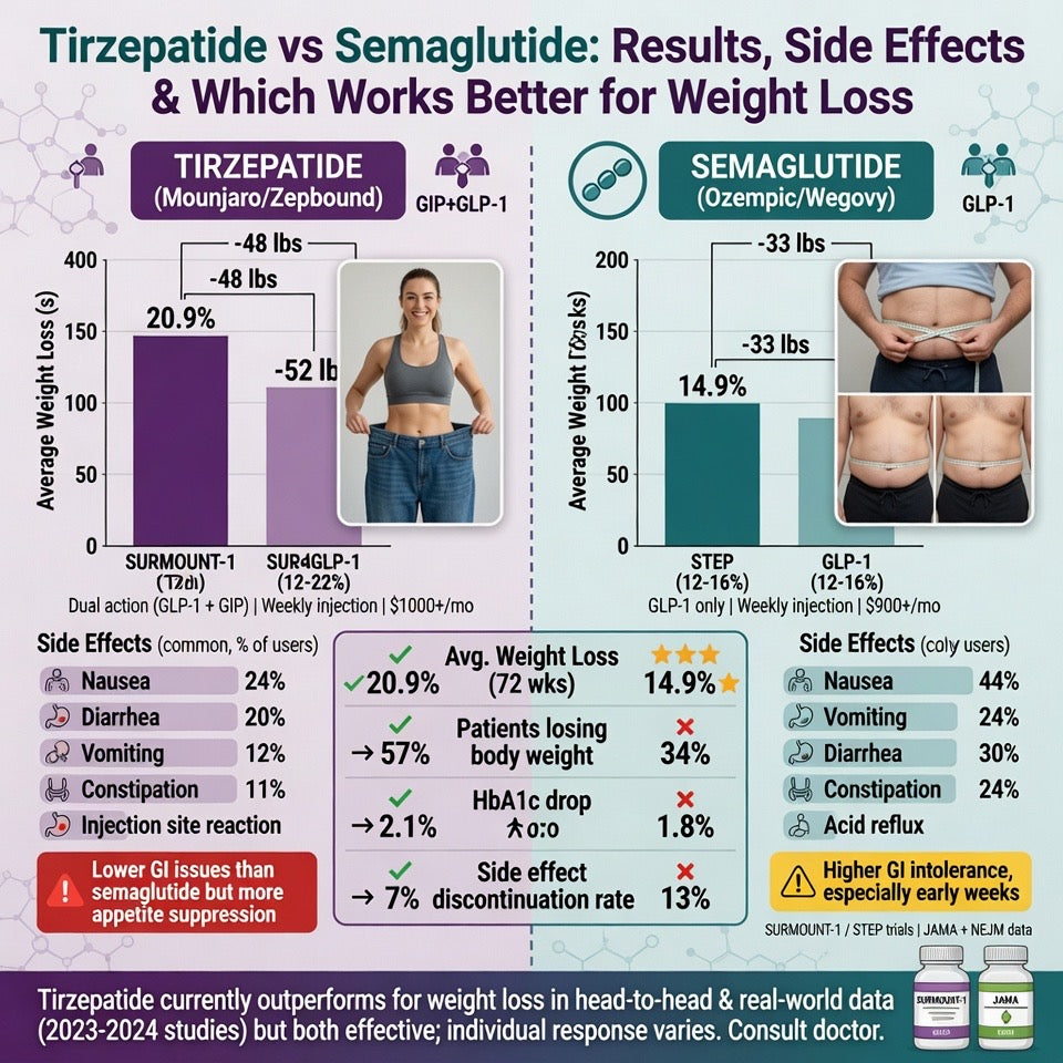 Tirzepatide vs Semaglutide: Results, Side Effects & Which Works Better for Weight Loss