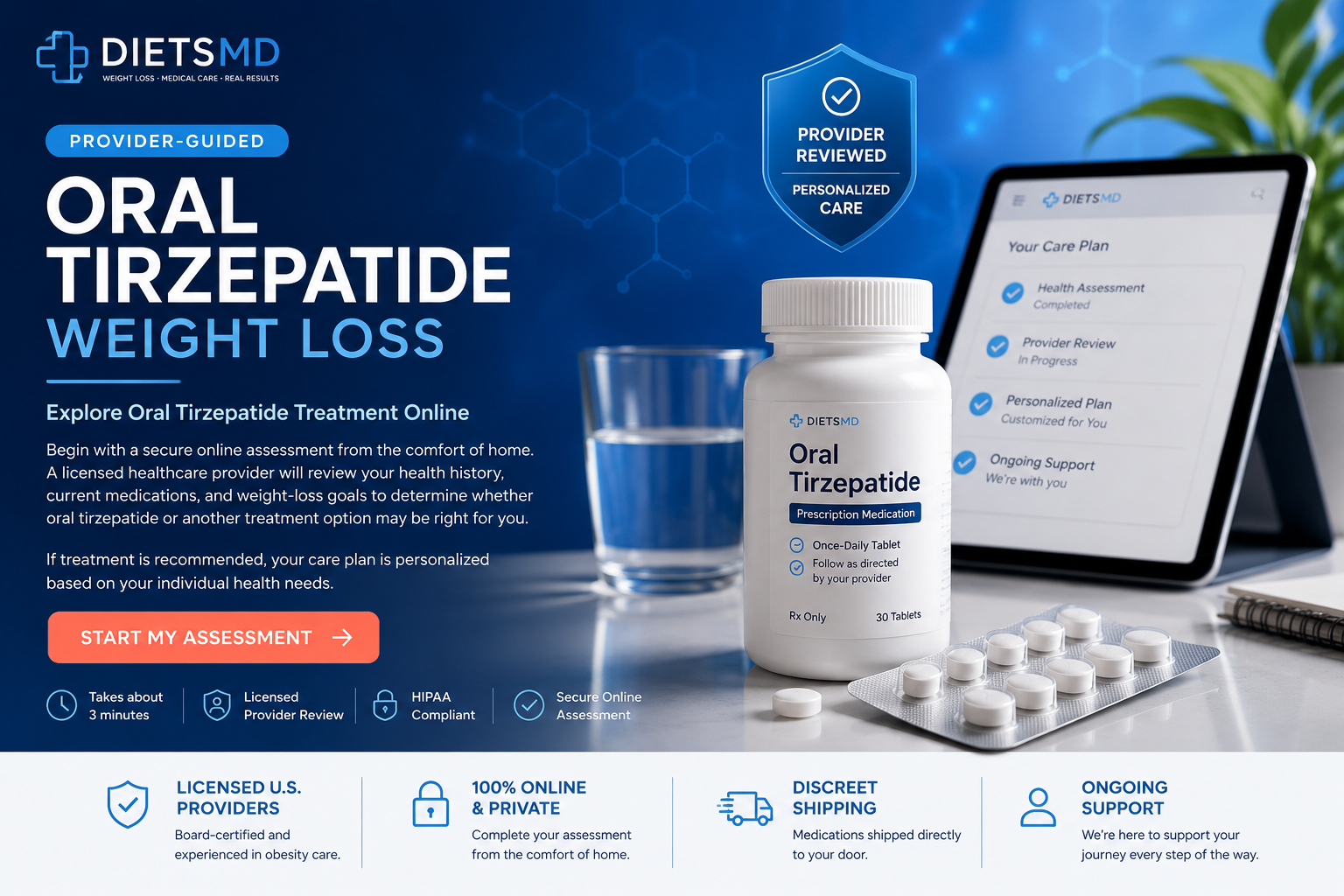 Patient learning about provider-guided oral tirzepatide treatment online from home